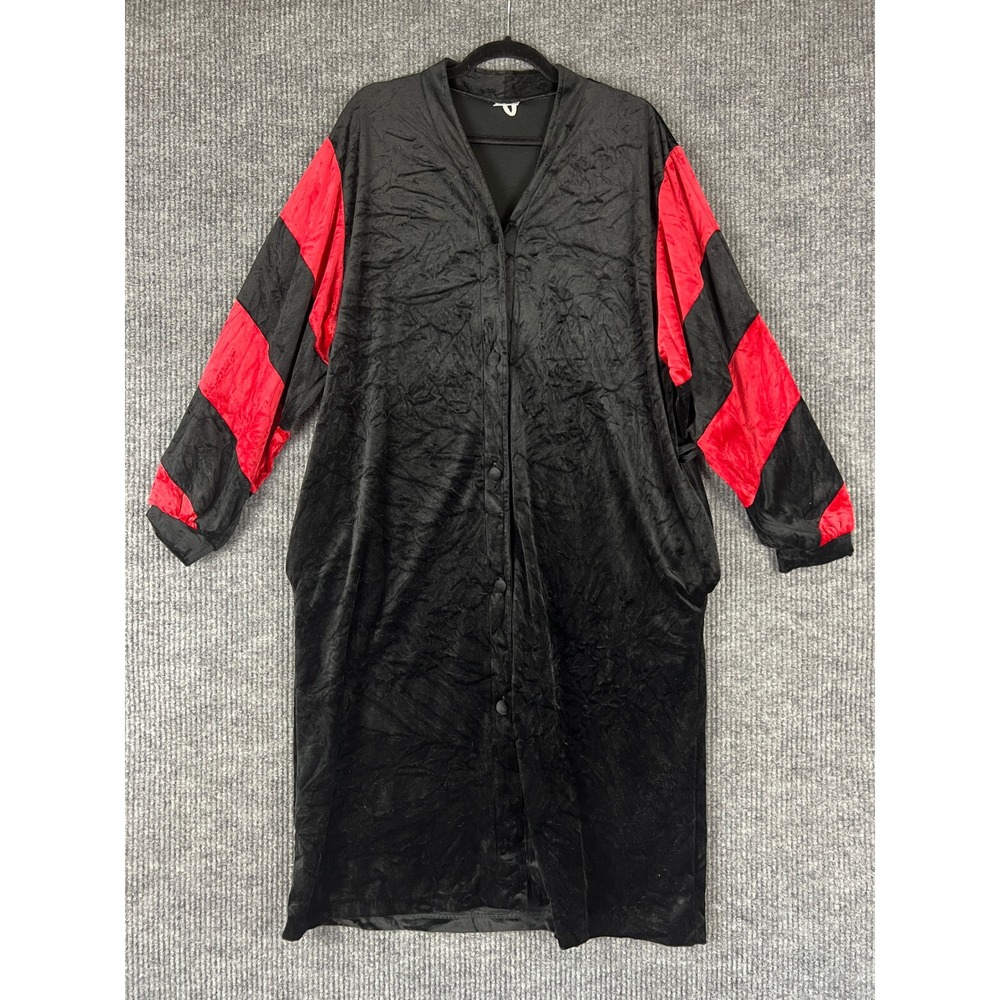 Vintage 80s Canda Black Red Velvet Robe Large Goth Lounge Colorblock Oversized
